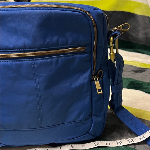 Travelon Royal Blue Crossbody Messenger Bag with Gold Hardware - Picture 5 of 13